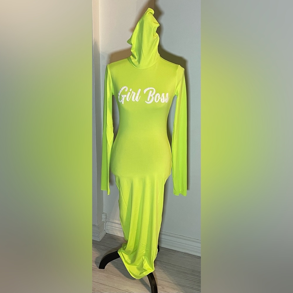 Customized Girl Boss Lime Green Super Stretchy dress size Small but can fit Xl